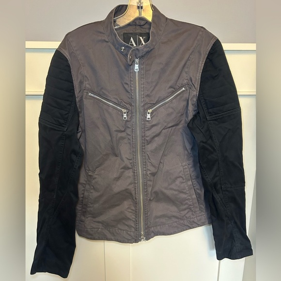 Vintage Armani Exchange Denim padded moto zip bike jacket - Picture 1 of 13
